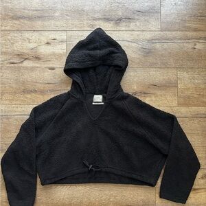 Urban Outfitters Women's Black Fuzzy Hooded Sweater (Small)
